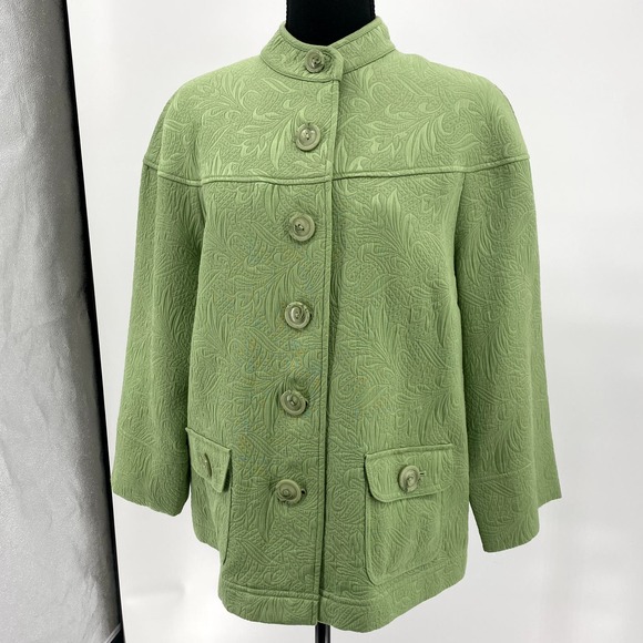 Emma James Women's Brocade Button-Front Light Green Cardigan Jacket Size 16 - Picture 3 of 11